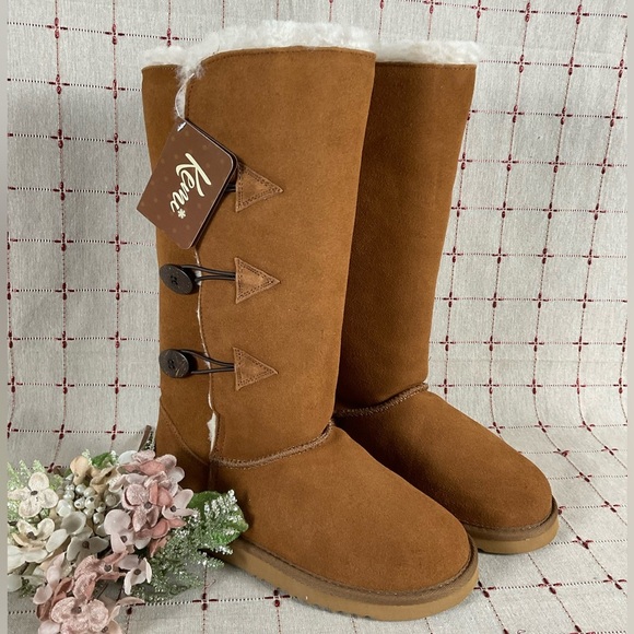 Kemi Australia MU1749RW Brown Suede & Sheepskin Fully Lined Mid Calf Boots Sz 7 - Picture 2 of 10